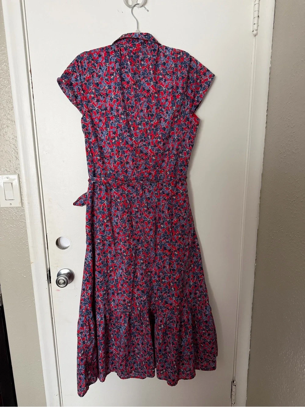 J. Crew Red and Blue Floral Midi Shirt Dress